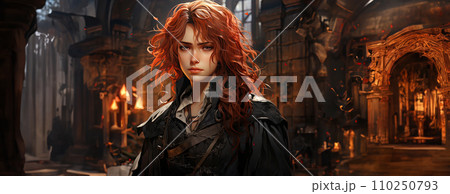 AI-generated content. Beautiful young redhead woman soldier portrait. Ai Generative. 110250793
