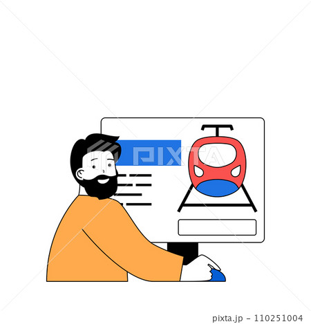 Travel concept with cartoon people in flat design for web. Man planning vacation trip in different country and booking train tickets. Vector illustration for social media banner, marketing material. Travel concept with cartoon people in flat design for web. Man planning vacation trip in different country and booking train tickets. Vector illustration for social media banner, marketing material. 110251004
