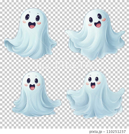 illustration, set of cute ghosts. Halloween decoration, funny ghosts in cartoon style illustration, set of cute ghosts. Halloween decoration, funny ghosts in cartoon style 110251237