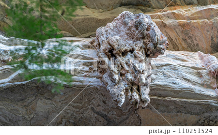 Unique Weathered Rock Formation with Textured Layers 110251524