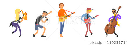 Rock Band Man and Woman Character with Musical Instrument Vector Set Rock Band Man and Woman Character with Musical Instrument Vector Set 110251714