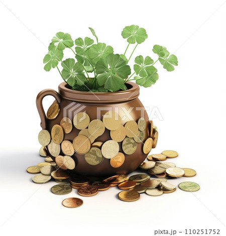 gold coins in a green pot isolated on white gold coins in a green pot isolated on white 110251752