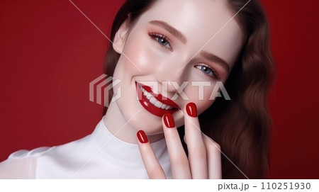 Beautiful young model with red lips 110251930