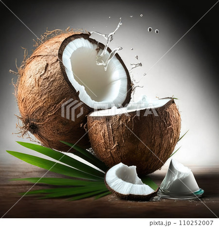 Coconut with palm leaf. Generative Ai Coconut with palm leaf. Generative Ai 110252007