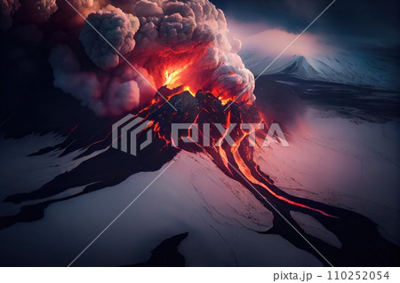 Aerial view of the Active Volcano with Lava Aerial view of the Active Volcano with Lava 110252054