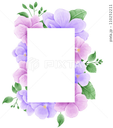 Watercolor hand drawn illustration Violet purple flower and leaves frames for wedding invitation bridal shower greeting card 110252211