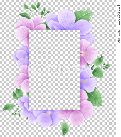 Watercolor hand drawn illustration Violet purple flower and leaves frames for wedding invitation bridal shower greeting card 110252211