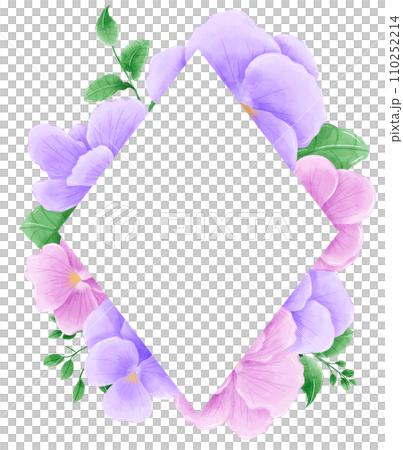 Watercolor hand drawn illustration Violet purple flower and leaves frames for wedding invitation bridal shower greeting card 110252214