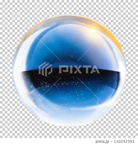 一個美麗的水晶球的插圖，具有清晰的藍色、透明的背景、“AI 生成的圖像” 110252391