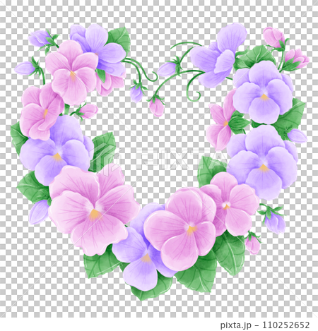 Watercolor hand drawn illustration Violet purple flower and leaves heart frames for wedding invitation bridal shower greeting card 110252652