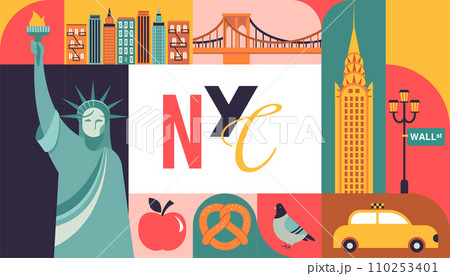 New York City, USA illustration, background, poster and banner design. Geometrical modern style New York City, USA illustration, background, poster and banner design. Geometrical modern style 110253401