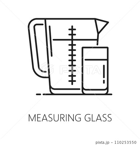Measuring cup for cooking, beaker and glass symbol outline pictogram icon. Vector container for measurement food products, water glass 110253550