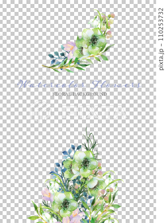 水彩畫的綠色和白色的花束 110253732