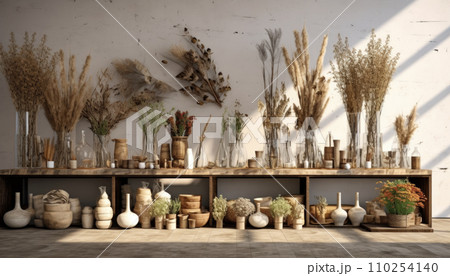 AI-generated content. Interior decoration with stylish compositions from dry plants. AI-generated content. Interior decoration with stylish compositions from dry plants. 110254140