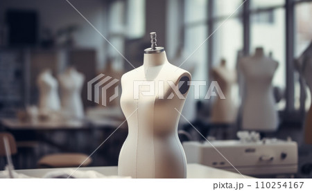 AI-generated content. Sewing production interior. Atmospheric atelier, clothing creation. 110254167