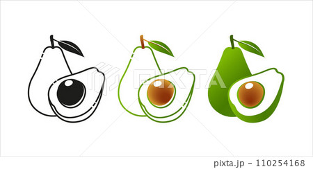 Set avocado fruit whole and half. Logotype. Vector avocado food icon. Avocado illustration in flat style. Vector illustration. 110254168