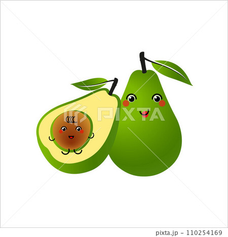 Avocado characters design on white background. Happy smiling mom of avocado with kid. Vector illustration 110254169