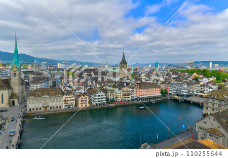 Top view of historic city center of Zurich, Switzerland. 110255644