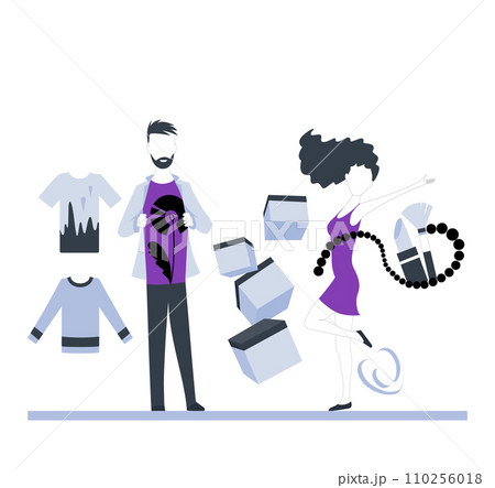 Online virtual shopping ecommerce customer service concept. Jpeg shopping poster with boy and girl on virtual store 110256018