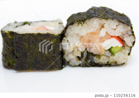 Japanese cuisine, rice sushi and fish - closeup Japanese cuisine, rice sushi and fish - closeup 110256116