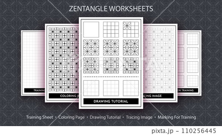 How to Draw a Zentangle. Step by Step Drawing Tutorial. Draw Guide. Simple Instruction for Kids and Adults. 110256445