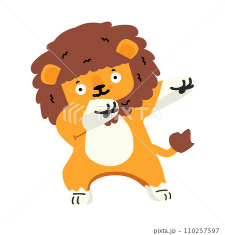 Cute lion animal dabbing cartoon 110257597