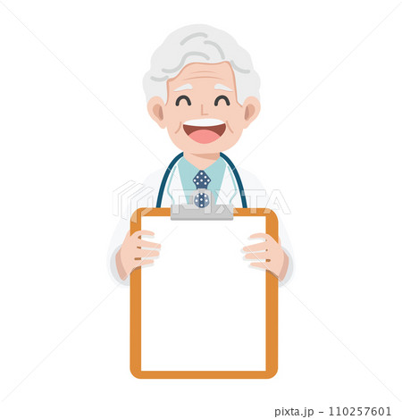 Male doctor holding a clipboard showing a blank document 110257601