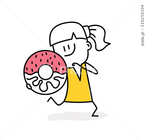 Stick figure. Happy girl runs with a donut Stick figure. Happy girl runs with a donut 110258104