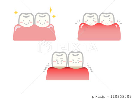 歯と歯茎のイラストセット（顔あり） 110258305