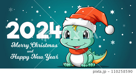 New Year banner with a small cute green dragon symbol of 2024 110258590