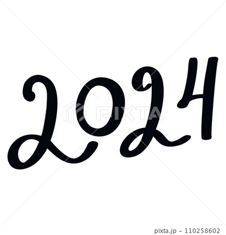 Vector 2024 year black handwriting font. White background. Isolated typography bold text for logo design, flyer, banner, poster, calendar 110258602