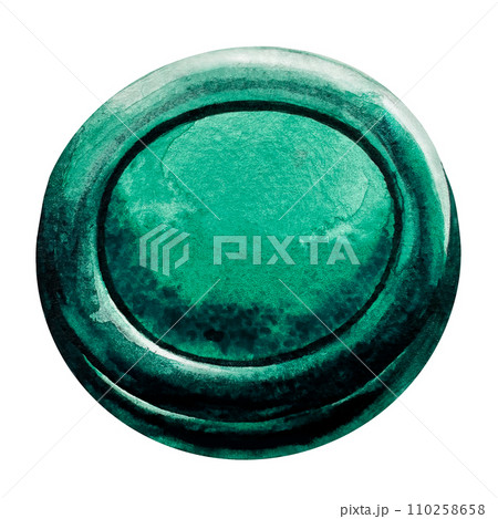 Single Green Eyeshadow isolated on white background side view. Watercolor makeup. For postcards and banner. 110258658