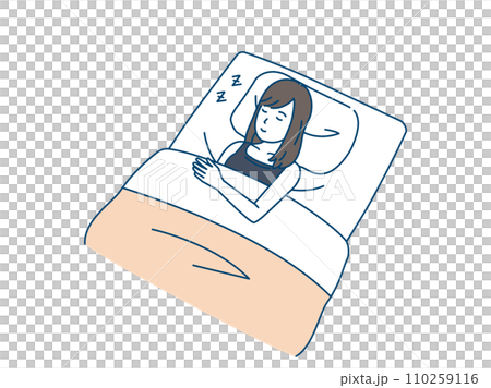 就寝、布団で寝る若い女性のイラスト 110259116