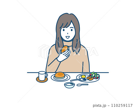 朝食を食べる若い女性のイラスト 110259117