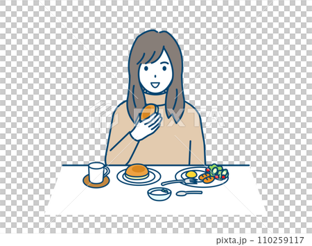朝食を食べる若い女性のイラスト 110259117