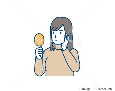 手鏡を見る若い女性のイラスト 手鏡を見る若い女性のイラスト 110259120