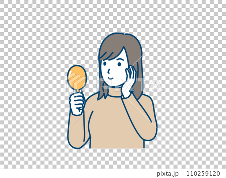 手鏡を見る若い女性のイラスト 手鏡を見る若い女性のイラスト 110259120
