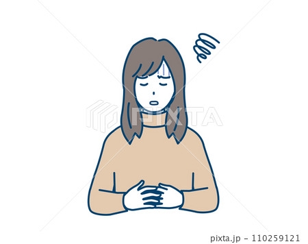 腹痛や生理痛の症状 お腹を押さえる若い女性のイラスト 腹痛や生理痛の症状 お腹を押さえる若い女性のイラスト 110259121