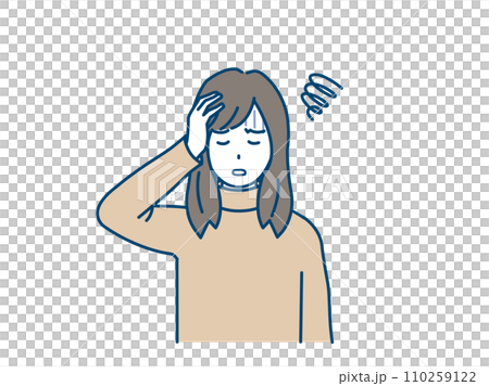 Symptoms of headache and anemia: Illustration of a young woman holding her head Symptoms of headache and anemia: Illustration of a young woman holding her head 110259122