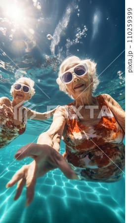Active senior women swimming in the pool 110259399