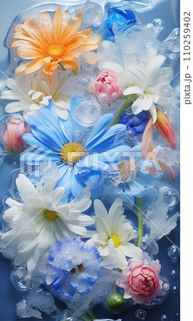 Background of flowers in ice 110259402