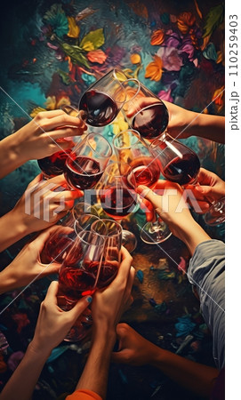Glasses of wine in hands while toasting 110259403