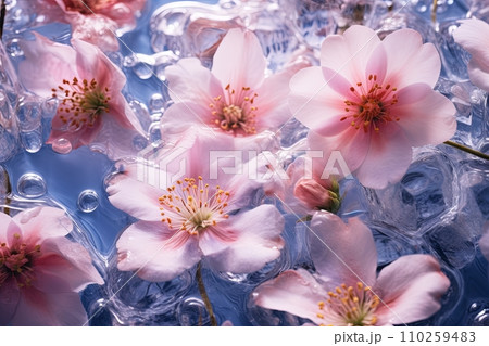 Background of flowers in ice 110259483