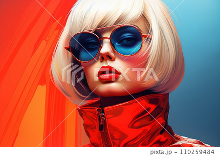 Young beautiful retro futuristic girl Young beautiful retro futuristic girl 110259484