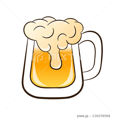 Glass of beer in line art, flat style. Icon of alcoholic beverage for pub and bar menu. Vector illustration isolated on a white background. 110259568