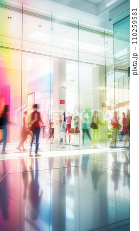 Blurred storefronts in a shopping center 110259581