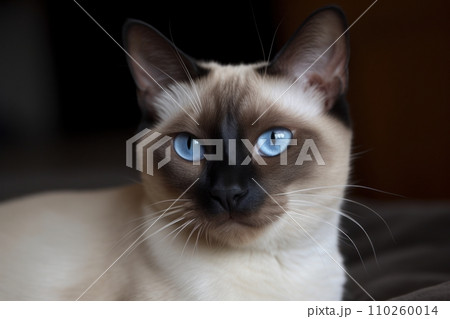 AI-generated content. Portrait of a cute cat looking away. Siamese cat breed 110260014