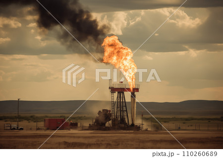 Oilfield Explosions. Oil and Gas Wells fire. Accident Oil Well Work 110260689