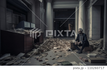 Stock broker in depression. World crisis. 110260717