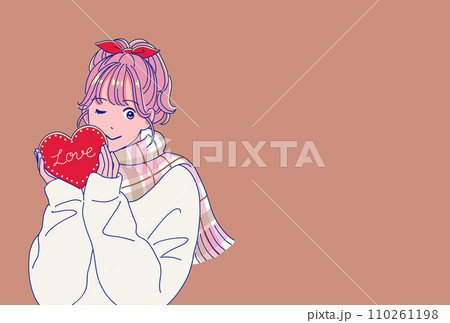 ハートの形のチョコレートを持つレトロポップな女の子 110261198